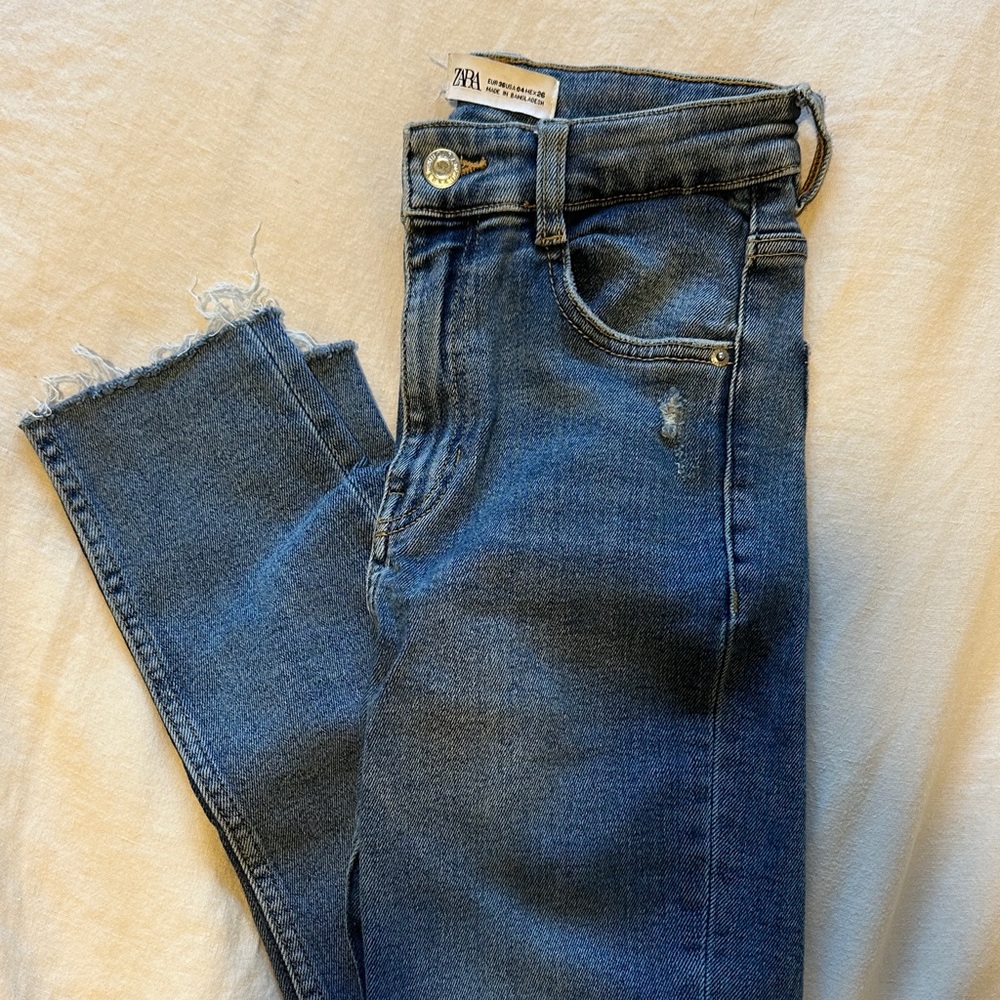 Zara Women's Distressed Skinny Jeans - Dark Blue